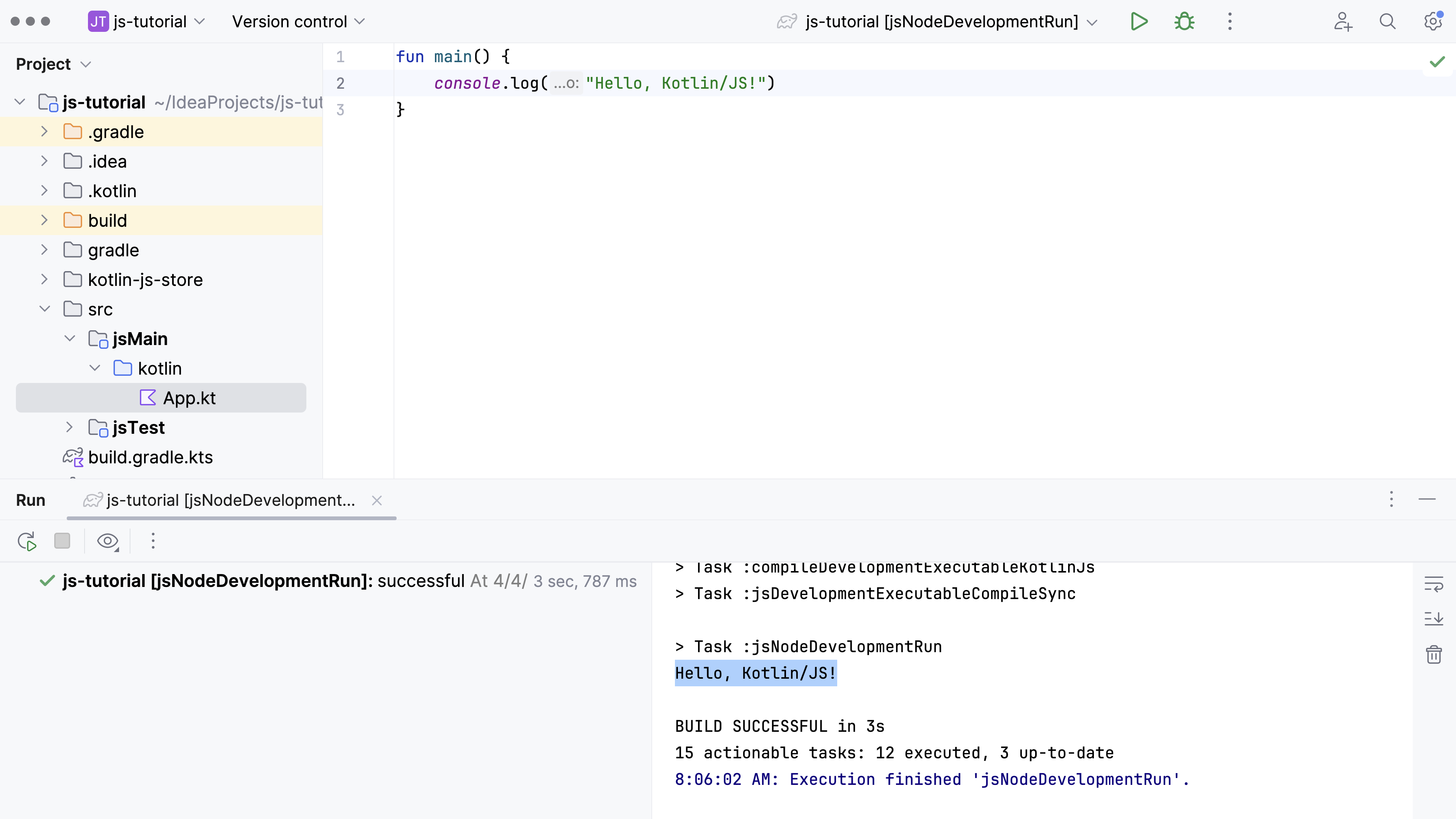 Executing the JS target in a Kotlin Multiplatform project in IntelliJ IDEA